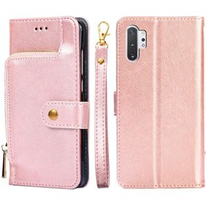 Voor Samsung Galaxy Note10 + Zipper Bag PU + TPU Horizontale Flip Lederen Case met Houder & Card Slot & Portemonnee & Lanyard (Rose Gold)