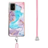 Voor Samsung Galaxy A71 / A715 Electroplating Pattern IMD TPU Shockproof Case met Neck Lanyard (Milky Way Blue Marble)