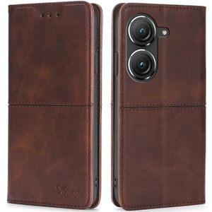 Voor Asus Zenfone 9 Koe Textuur Magnetische Horizontale Flip Lederen Telefoon Case (Donkerbruin)