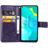 Voor Huawei Honor 30S Vierbladige gesp relif gesp mobiele telefoon bescherming lederen case met Lanyard & Card Slot & Wallet & Bracket Functie(Paars)