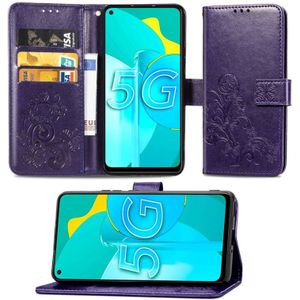 Voor Huawei Honor 30S Vierbladige gesp relif gesp mobiele telefoon bescherming lederen case met Lanyard & Card Slot & Wallet & Bracket Functie(Paars)