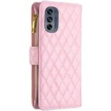 For Motorola Moto G62 Diamond Lattice Zipper Wallet Leather Flip Phone Case(Pink)