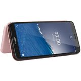 Voor Nokia C3 Carbon Fiber Texture Magnetic Horizontal Flip TPU + PC + PU Lederen case met kaartsleuf (roze)
