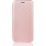 Voor Nokia C3 Carbon Fiber Texture Magnetic Horizontal Flip TPU + PC + PU Lederen case met kaartsleuf (roze)