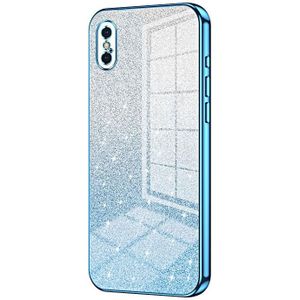 Voor iPhone X / XS Gradint Glitter Poeder Gegalvaniseerde Telefoonhoesje (Blauw)