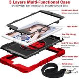 360 graden rotatie contrast kleur schokbestendig siliconen + pc case met houder & hand grip riem en schouderriem voor iPad mini  / 4 (rood + zwart)