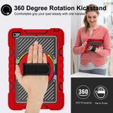 360 graden rotatie contrast kleur schokbestendig siliconen + pc case met houder & hand grip riem en schouderriem voor iPad mini  / 4 (rood + zwart)