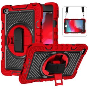 360 graden rotatie contrast kleur schokbestendig siliconen + pc case met houder & hand grip riem en schouderriem voor iPad mini  / 4 (rood + zwart)