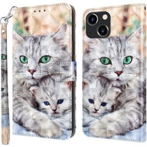 3D Painted Leather Phone Case For iPhone 13 mini(Two Loving Cats)