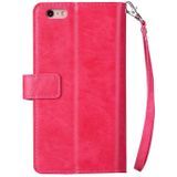 Voor iPhone 6 Plus & 6s Plus Multifunctionele Rits Horizontale Flip Lederen Case met Holder & Wallet & 9 Card Slots & Lanyard(Rose Red)