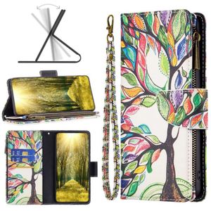 For Sony Xperia 5 III Colored Drawing Pattern Zipper Horizontal Flip Phone Leather Case(Tree)