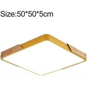 Wood Macaron LED Square Ceiling Lamp  Stepless Dimming  Size:50cm(Yellow)