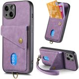 Voor iPhone 15 Plus Retro Card Wallet Fold Leather Phone Case met riem