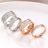 2 PCS Girls Simple Titanium Steel Diamond Ring  Size: US Size 9(Double Row Rose Gold)