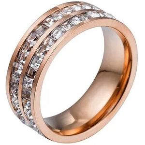 2 PCS Girls Simple Titanium Steel Diamond Ring  Size: US Size 9(Double Row Rose Gold)