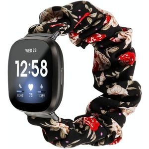 Voor Fitbit Versa 4/Sense 2 Universele Haarring Doek Horlogeband (Zwarte Bloemen)