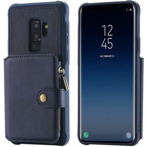 Voor Galaxy S9 Plus Zipper Shockproof Beschermhoes met kaartsleuven & beugel & fotohouder & portemonneefunctie (blauw)