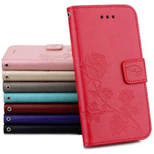 Fro iPhone 8 & 7 rozen bloemen patroon Flip lederen hoes gedrukt met houder & Card Slots & portefeuille (rood)