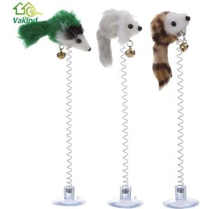 3 PC'S grappige kat speelgoed elastische Feather valse muis bodem sucker speelgoed voor kat kitten spelen huisdier Seat Scratch Toy huisdier kat product (kleur willekeurige levering)