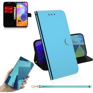 Voor Samsung Galaxy A31 Lmitated Mirror Surface Horizontale Flip Lederen case met Holder & Card Slots & Wallet & Lanyard(Blauw)