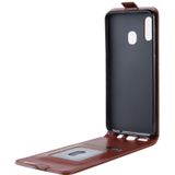 R64 textuur verticale Flip lederen case voor Galaxy A20e  met kaartsleuven & fotolijstjes (bruin)