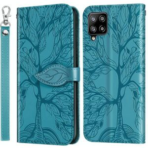 Voor Samsung Galaxy A42 5G Life of Tree Embossing Patroon Horizontale Flip Lederen Case met Houder & Kaart Slot & Portemonnee & Foto Frame & Lanyard (Lake Blue)