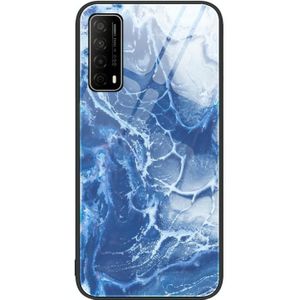 Voor Huawei Enjoy 20 SE 4G Marmeren Patroon Glas Beschermende Telefoon Case (Blauwe Oceaan)