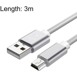 5 stks Mini USB naar USB Een geweven gegevens / laadkabel voor MP3  Camera  Auto DVR  Lengte: 3M (Silver)