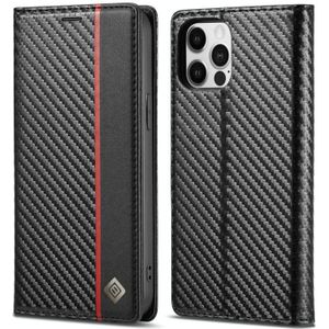 LC.Imeeke Carbon Fiber PU + TPU Horizontale Flip Lederen Case met Houder & Card Slot & Portemonnee voor iPhone 13 Pro Max (verticaal zwart)