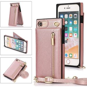 Cross-body rits vierkant TPU + PU achterkant case met houder & kaart slots & portemonnee & riem voor iPhone SE 2020 / 8/7 (ROSE GOUD)