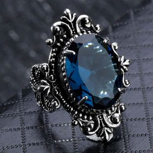 925 zilver Vintage gans ei-vormige zee Blue Topaz Ring  ring grootte: 6