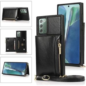 Voor Samsung Galaxy S20 Square Zipper Wallet Bag TPU+PU Back Cover Case met Holder & Card Slots & Wallet & Cross-body Strap(Zwart)