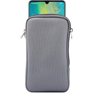 Universal Elasticity Zipper Protective Case Storage Bag met Lanyard Voor Huawei Mate 20 X / 7 2 inch smart phones(Grijs)