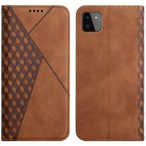 For Samsung Galaxy A22 5G Diamond Pattern Splicing Skin Feel Magnetic Horizontal Flip Leather Case with Card Slots & Holder & Wallet(Brown)