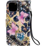 Voor iPhone 11 Pro 3D geschilderde patroon horizontale Flip leergeval  met portemonnee & houder & kaartsleuven & Lanyard (Pink Butterfly)