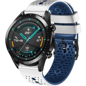 Voor Huawei GT2 46 mm 22 mm geperforeerde tweekleurige siliconen horlogeband (wit + blauw)