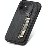 Voor iPhone 12 mini Koolstofvezel Verticale Flip Rits Telefoon Case (Zwart)