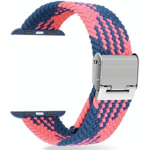 Gevlochten + roestvrij staal vervangende horlogebanden voor Apple Watch Series 6 & SE & 5 & 4 40mm / 3 & 2 & 1 38mm (Blauw Roze)