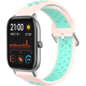 Voor Amazfit GTS 20 mm geperforeerde ademende sport siliconen horlogeband (roze + watereend)