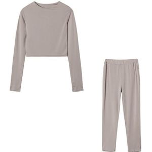 Herfst Winter Solid Color Slim Fit Lange Mouwen Sweatshirt + Broek Pak voor Dames (Kleur: Lichtgrijs Maat: XXL)