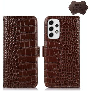 Voor Samsung Galaxy A73 5G Crocodile Top Layer Cowhide Leather Telefoon Case (Brown)