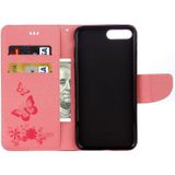 Voor iPhone 8 Plus & 7 Plus vlinders relif horizontale Flip lederen draagtas met houder & Card Slots & portemonnee & Lanyard(Pink)