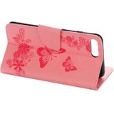 Voor iPhone 8 Plus & 7 Plus vlinders relif horizontale Flip lederen draagtas met houder & Card Slots & portemonnee & Lanyard(Pink)