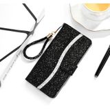 Voor iPhone 12 Pro Max Glitter Powder Horizontale Flip Lederen case met kaartslots & houder & lanyard(zwart)