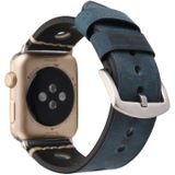 Voor Apple Watch serie 3 & 2 & 1 38mm Retro gat lederen pols horloge Band(Blue)