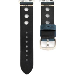 Voor Apple Watch serie 3 & 2 & 1 38mm Retro gat lederen pols horloge Band(Blue)