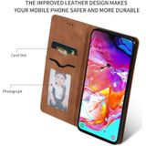 Retro huid feel Business magnetische horizontale Flip lederen case voor Samsung Galaxy A70 (bruin)