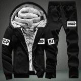 2 in 1 Winter Letter Patroon Plus Velvet Dikke Capuchon Jas + Broek Casual Sports Set voor mannen (Kleur: Black Size:Xxl)