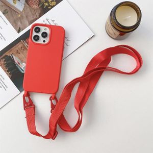 Elastic Silicone Protective Case with Wide Neck Lanyard For iPhone 13(Red)