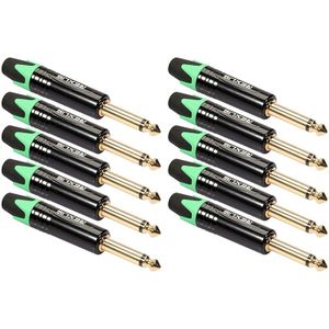 10 STKS TC202 6.35 mm vergulde mono geluid lassen audio adapter plug (groen)
